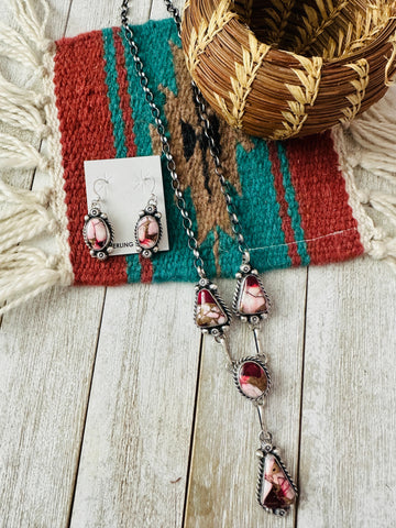 Navajo Rose Dahlia & Sterling Silver Necklace and Earring Set