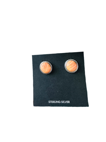 Navajo Sterling Silver & Orange Spiny Stud Earrings