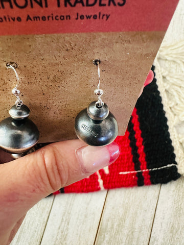 Navajo Sterling Silver Pearl Beaded Blossom Dangle Earrings