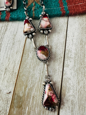 Navajo Rose Dahlia & Sterling Silver Necklace and Earring Set