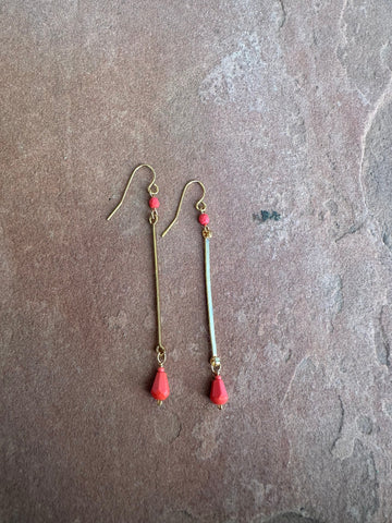 “The Golden Collection” Peach Drop Handmade Coral Colored Beaded & 14k Gold Plated Earrings