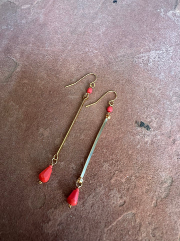 “The Golden Collection” Peach Drop Handmade Coral Colored Beaded & 14k Gold Plated Earrings