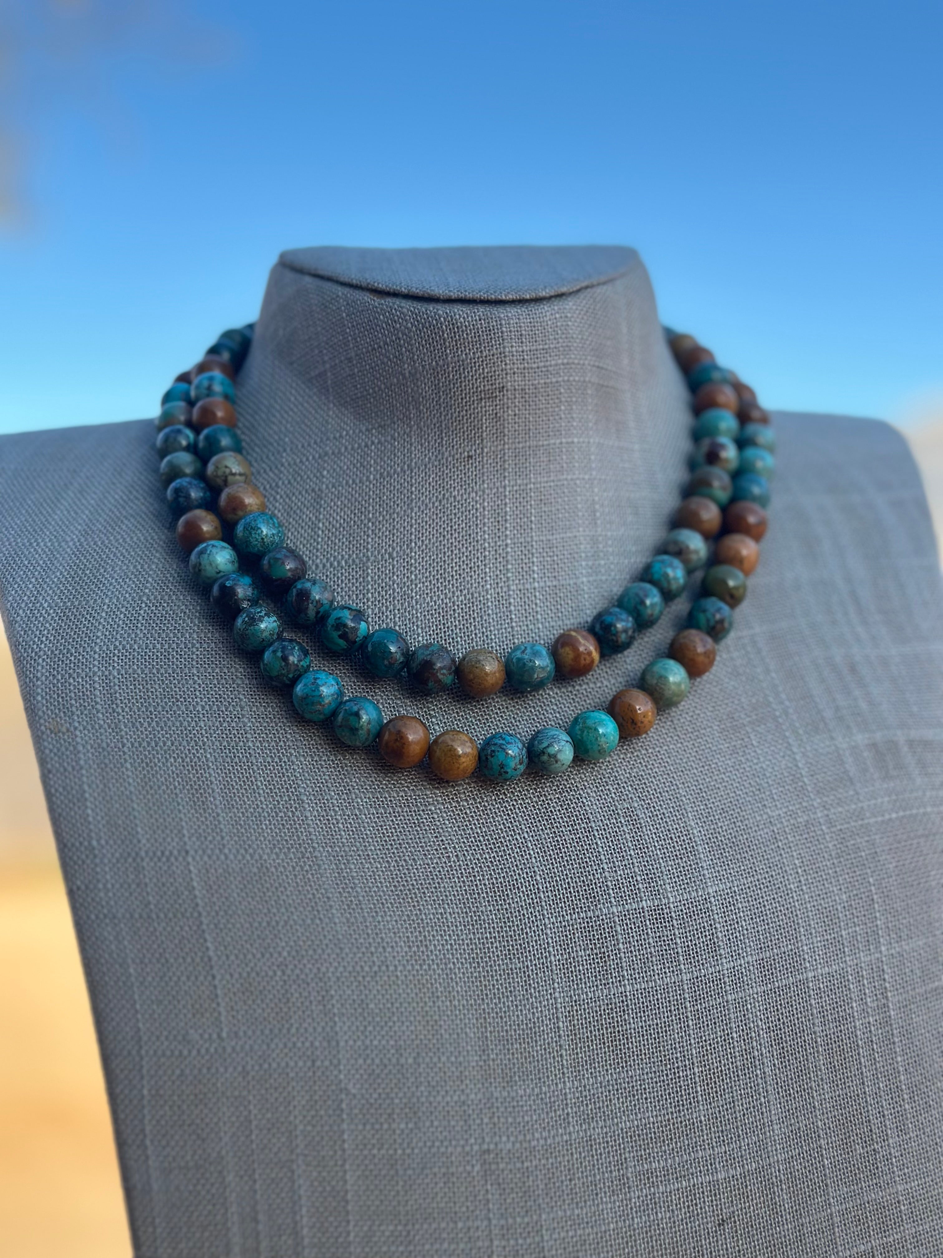 Navajo Tibetan Turquoise & Sterling Silver 10mm Beaded Necklace