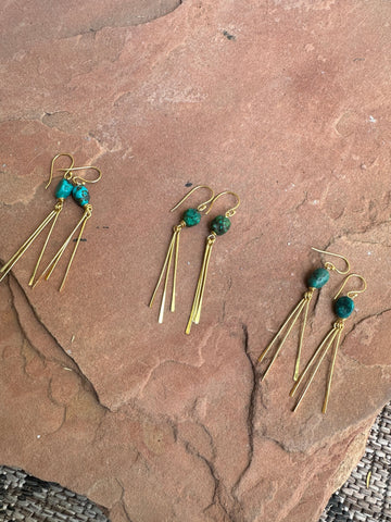 “The Golden Collection” Western Fringe Turquoise & Gold Plated Sterling Silver Earrings