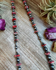 NFR Collection Necklace – Sterling Silver Torpedo Pearls with Red Spiny Oyster – Handmade by The Bijoux FAB – 39"