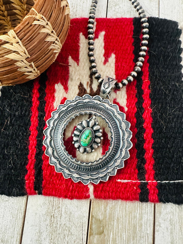 Navajo Sterling Silver Sonoran Gold Turquoise Pendant by Kevin Billah