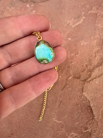 Handmade Sonoran Turquoise & 14K Gold Plated Necklace