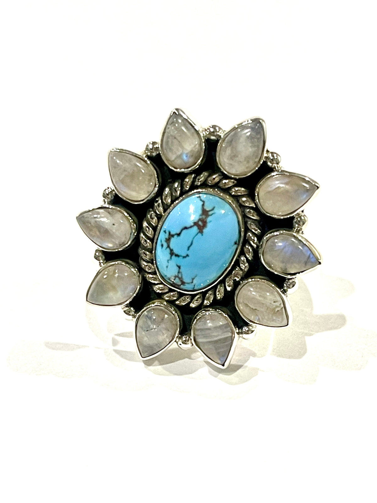 Stunning Handmade Golden Hills Moonstone & Silver Adjustable Ring