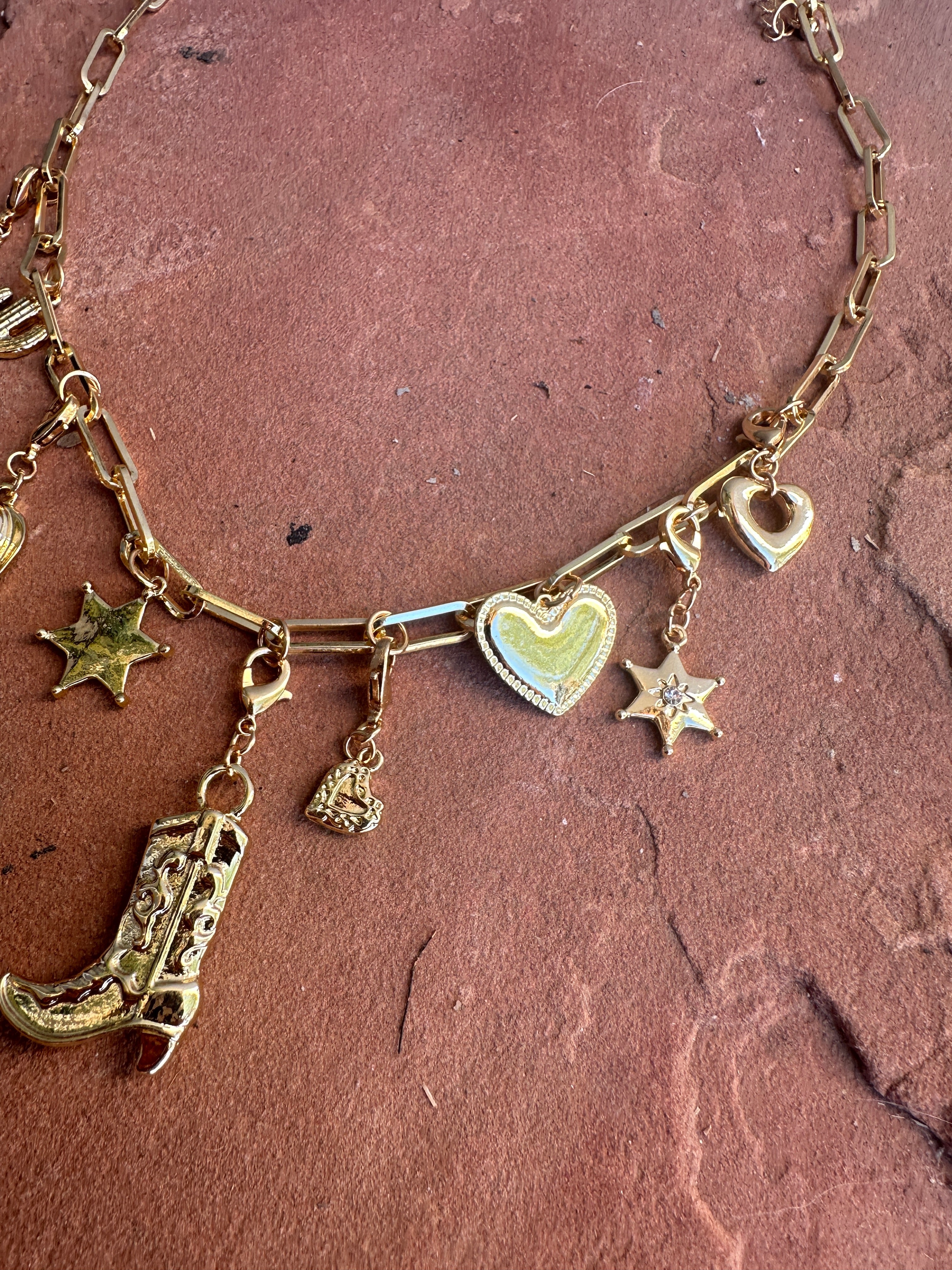 “The Golden Collection” Handmade 14k Gold Plated Western Boot Charm Necklace