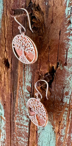 SILVER & COPPER TREE OF LIFE EARRINGS