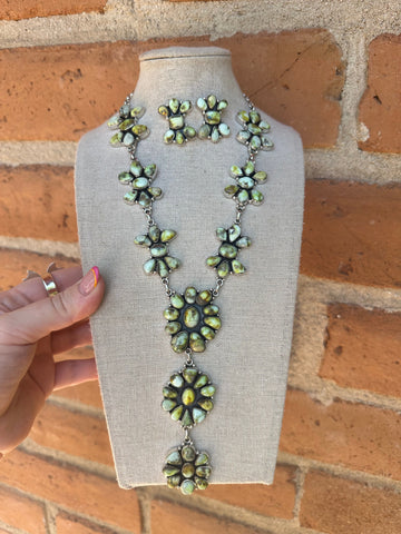 Handmade Sterling Silver & Palomino Turquoise Necklace Earring Set