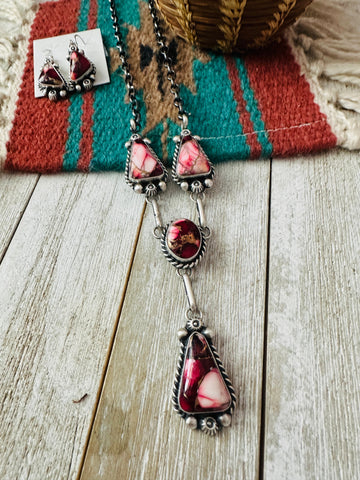 Navajo Rose Dahlia & Sterling Silver Necklace and Earring Set