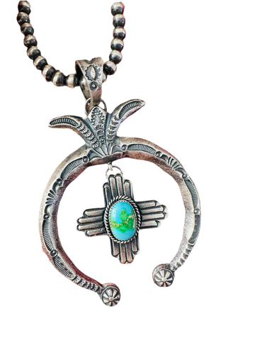 Navajo Sterling Silver Naja Pendant with Sonoran Gold Turquoise