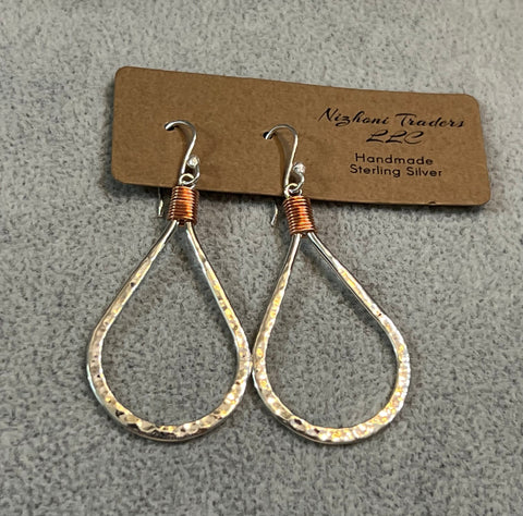 HAMMERED TEARDROP EARRING W/ COPPER WRAP