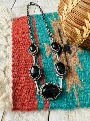Navajo Black Onyx & Sterling Silver Necklace