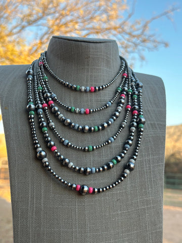 Navajo Style Navajo Pearl Sterling Silver Sherbet Opal Necklaces