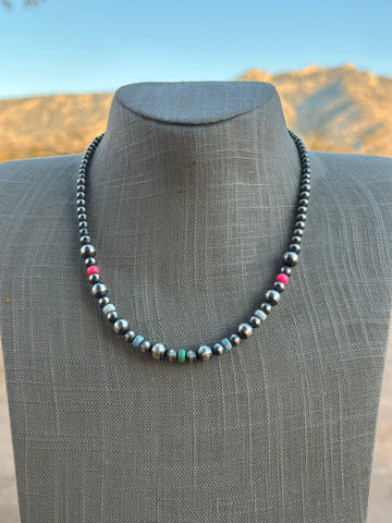 Navajo Style Navajo Pearl Sterling Silver Sherbet Opal Necklaces