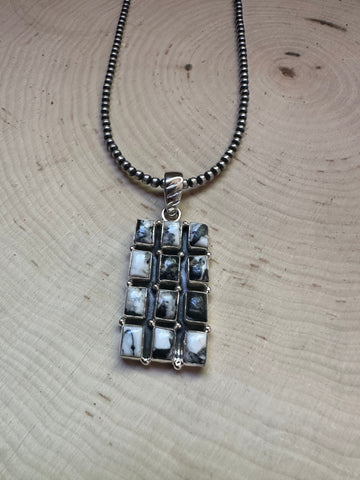 Handmade Sterling Silver & White Buffalo 12 stone Pendant