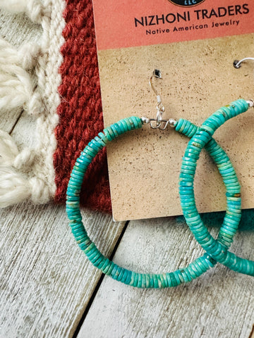 Navajo Turquoise & Sterling Silver Beaded Hoop Earrings