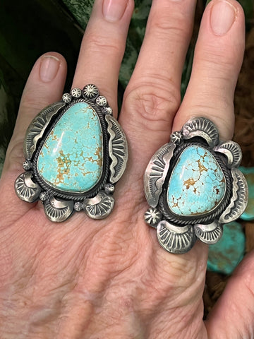Sterling Silver and Number 8 Turquoise Ring by Gilbert Tom, Navajo, Size 6.5
