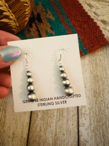 Navajo Sterling Silver Pearl Graduated Beaded Dangle Earrings