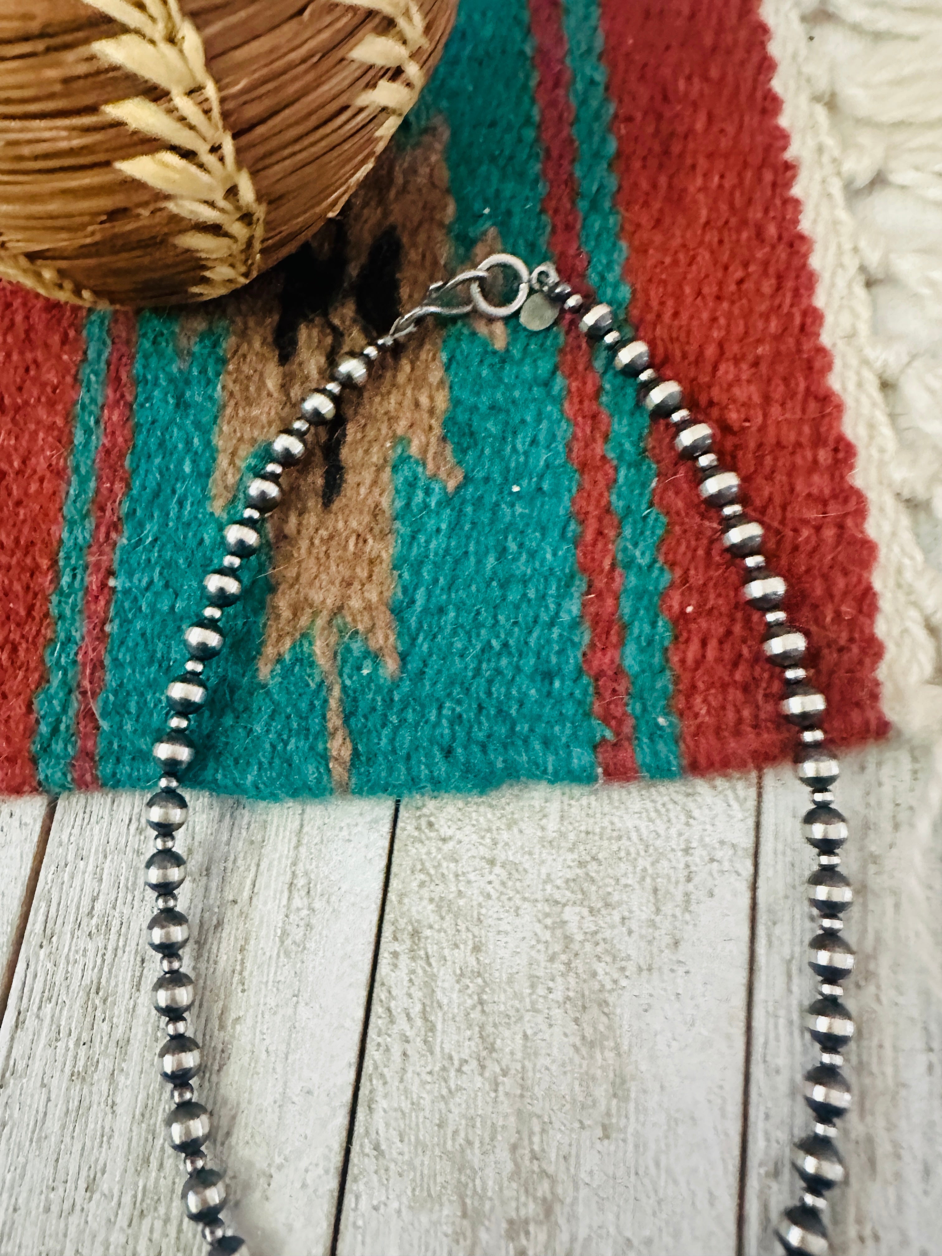 Navajo Sterling Silver Pearl 14” Beaded Necklace