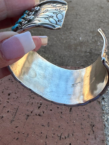 Estate Collection Old Pawn Navajo Sterling Silver & Turquoise Snake Eye Cuff Bracelet