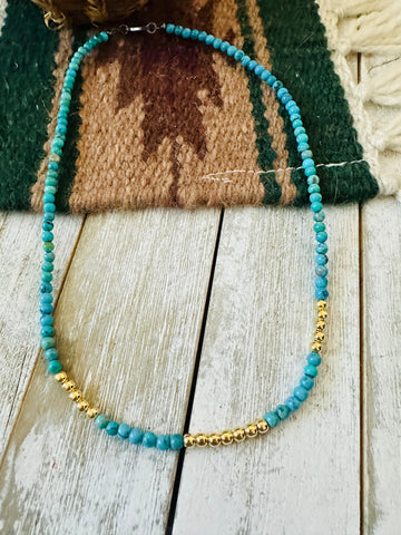 Navajo Turquoise & Gold Beaded 18” Necklace