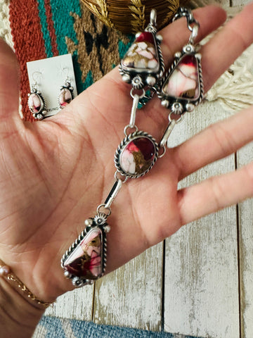 Navajo Rose Dahlia & Sterling Silver Necklace and Earring Set