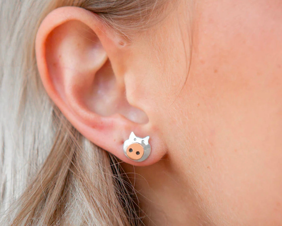 COPPER & SILVER PIGGY STUD Earrings