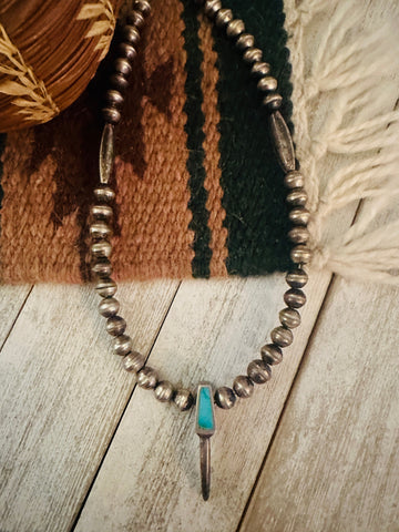 Vintage Navajo Turquoise & Sterling Silver Beaded Necklace-Unique Craftsmanship