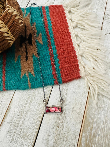 Navajo Rose Dahlia & Sterling Silver Bar Necklace