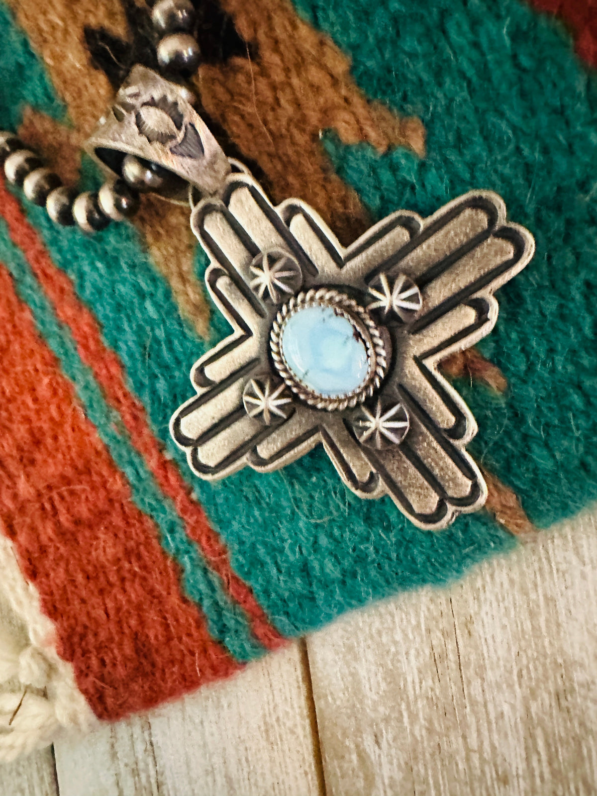 Navajo Sterling Silver & Golden Hills Turquoise Cross Pendant by Kevin Billah