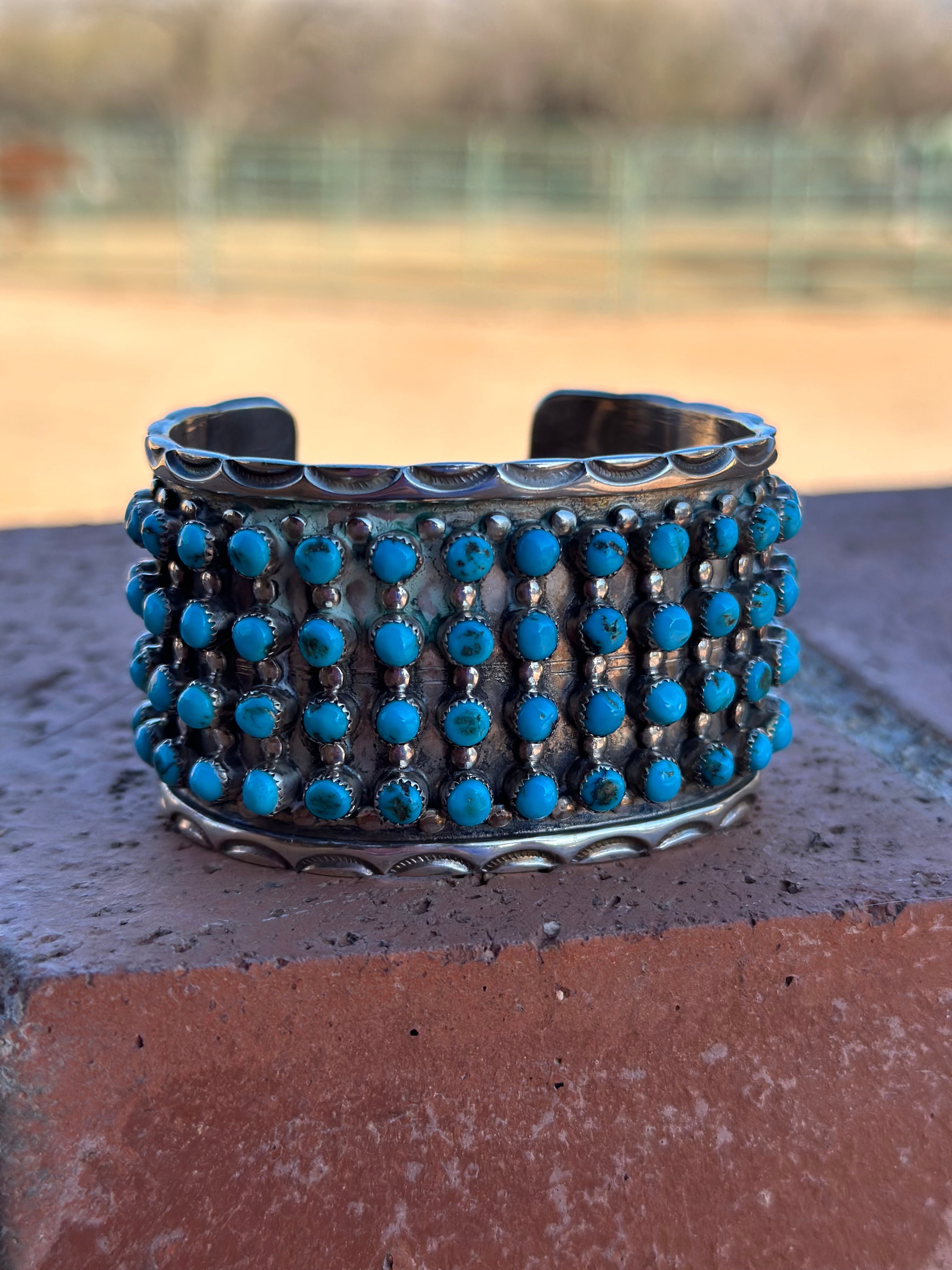 Estate Collection Old Pawn Navajo Sterling Silver & Turquoise Snake Eye Cuff Bracelet