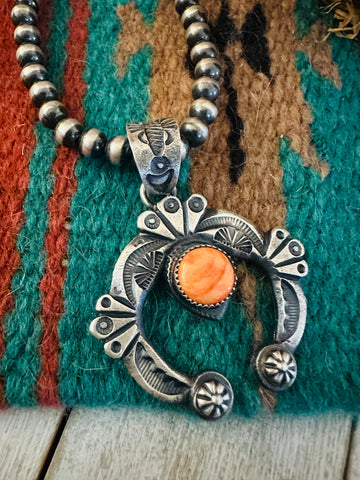 Navajo Sterling Silver Orange Spiny Naja Pendant by Kevin Billah