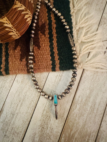 Vintage Navajo Turquoise & Sterling Silver Beaded Necklace-Unique Craftsmanship