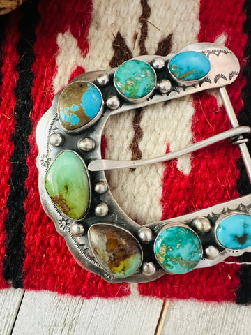 Navajo Turquoise & Sterling Silver Belt Buckle by Russell Sam