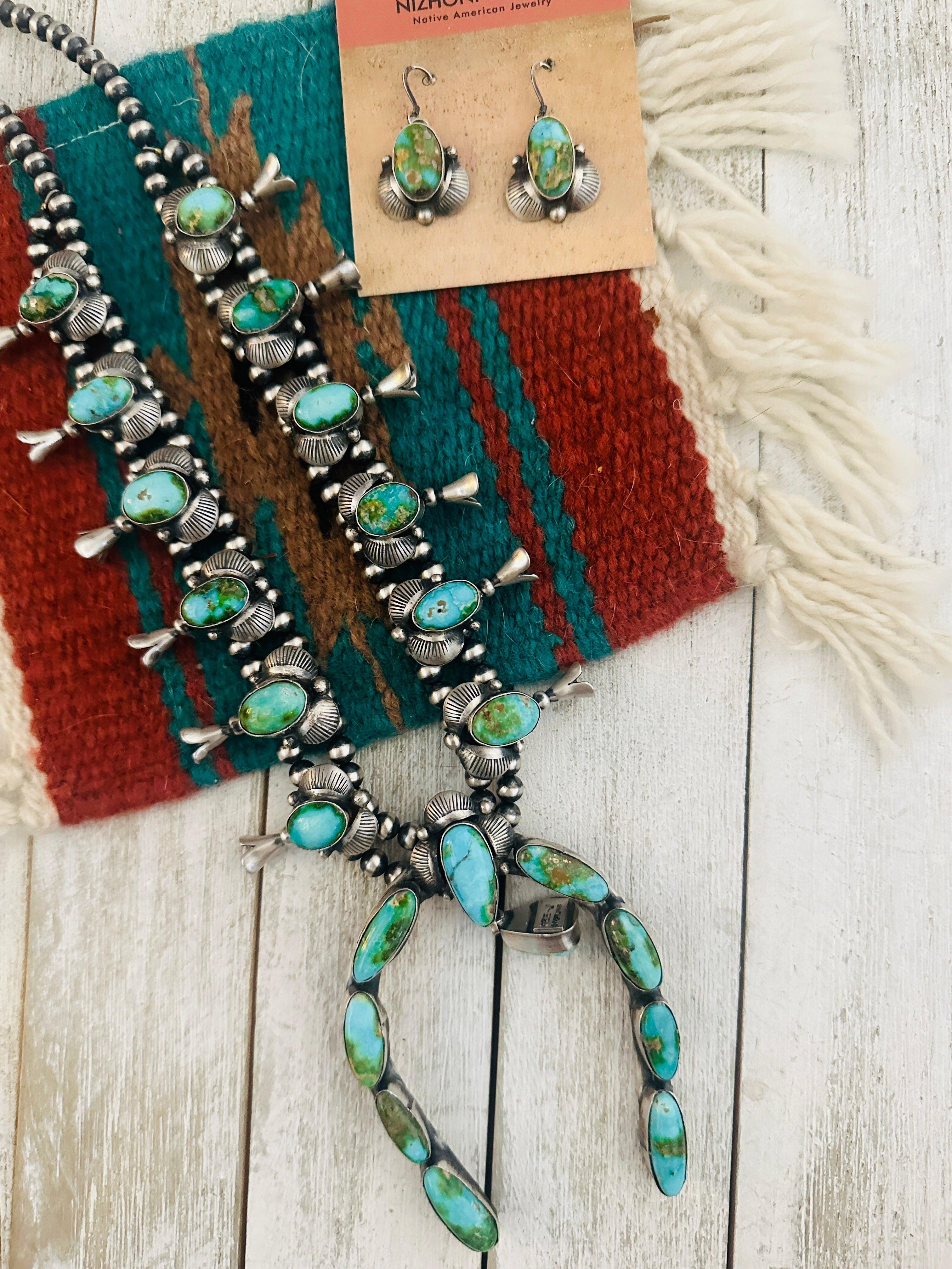 Navajo Sonoran Mountain Turquoise & Sterling Silver Necklace Set