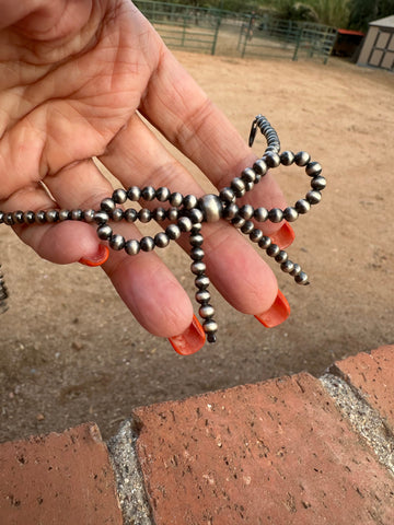 Handmade 4mm-8mm Sterling Silver Beaded Stretch Bow Bracelet Size 6-8 extender