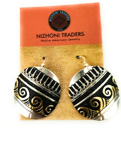 Navajo Hand Stamped Sterling Silver & Copper Earrings - Everest Ranch