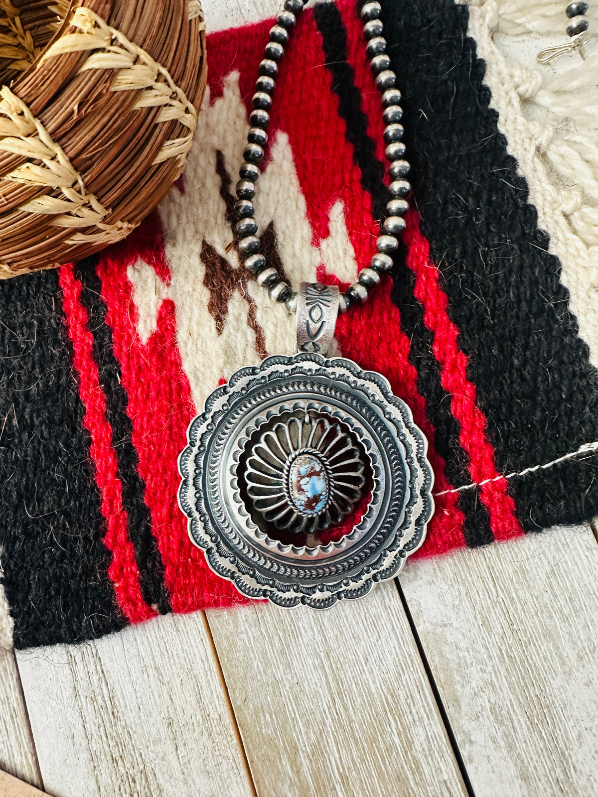 Navajo Sterling Silver & Golden Hills Turquoise Pendant by Kevin Billah