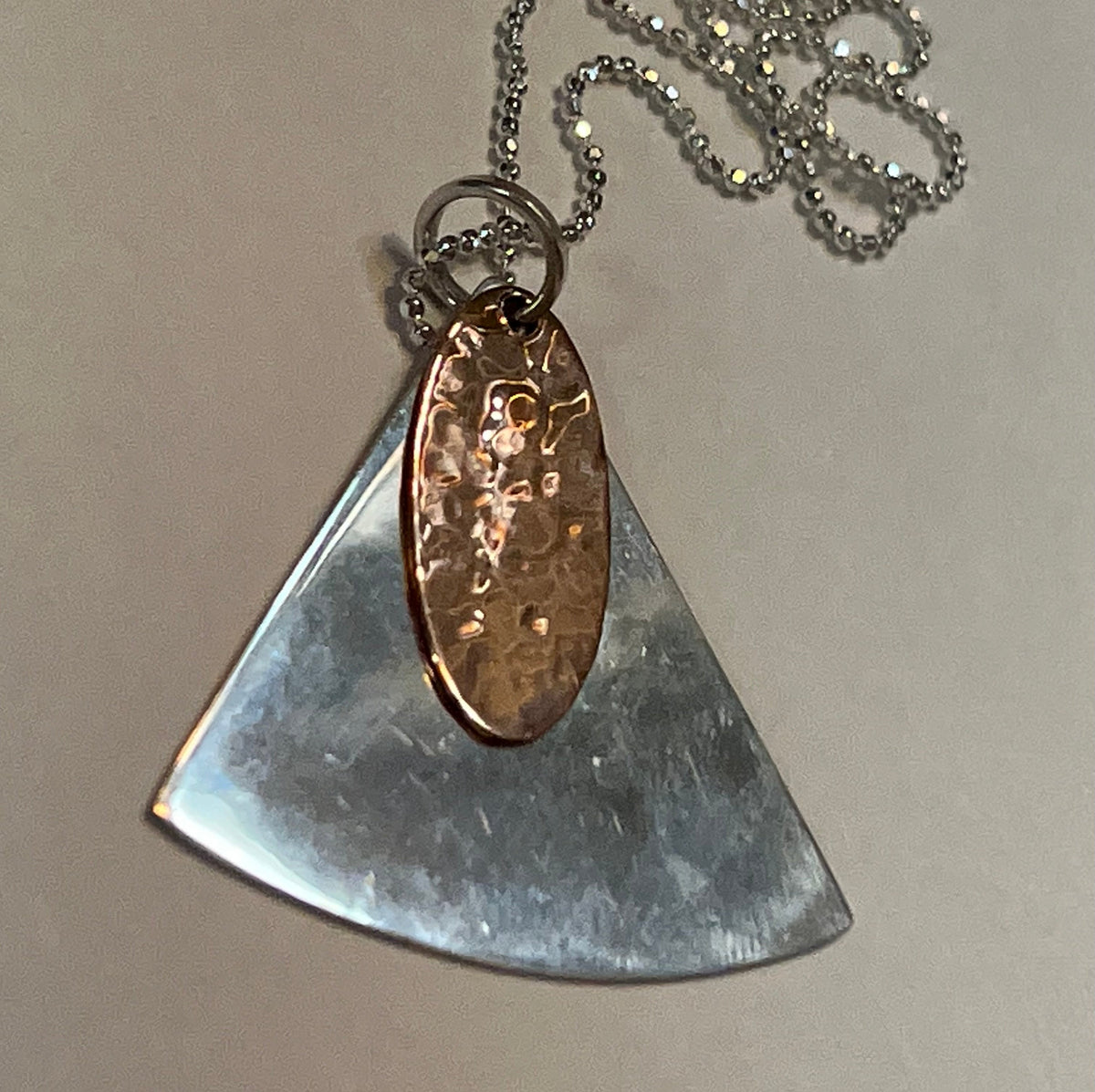 HAMMERED COPPER & SILVER SHAPES PENDANT NECKLACE