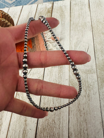 Navajo Sterling Silver Pearl 20” Beaded Necklace