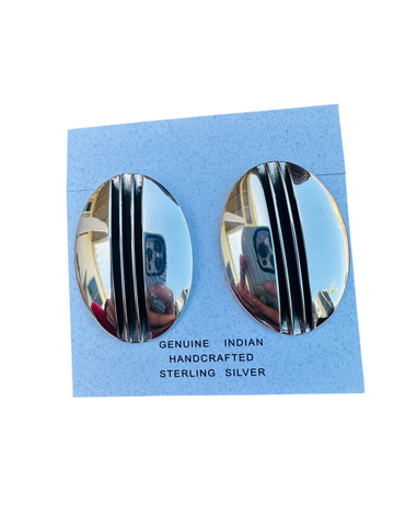 Navajo Hand Stamped Sterling Silver Post Earrings