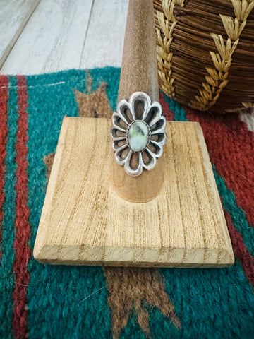 Navajo Sterling Silver & Palomino Turquoise Flower Ring