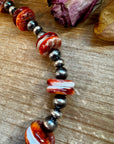 NFR Collection Necklace – 10mm Sterling Silver Pearls with 20mm Red Spiny Oyster – Handmade by The Bijoux FAB – 19"