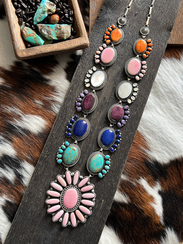 Tequila Sunrise Navajo Sterling Silver and Multi Stone Necklace by Hemerson Brown