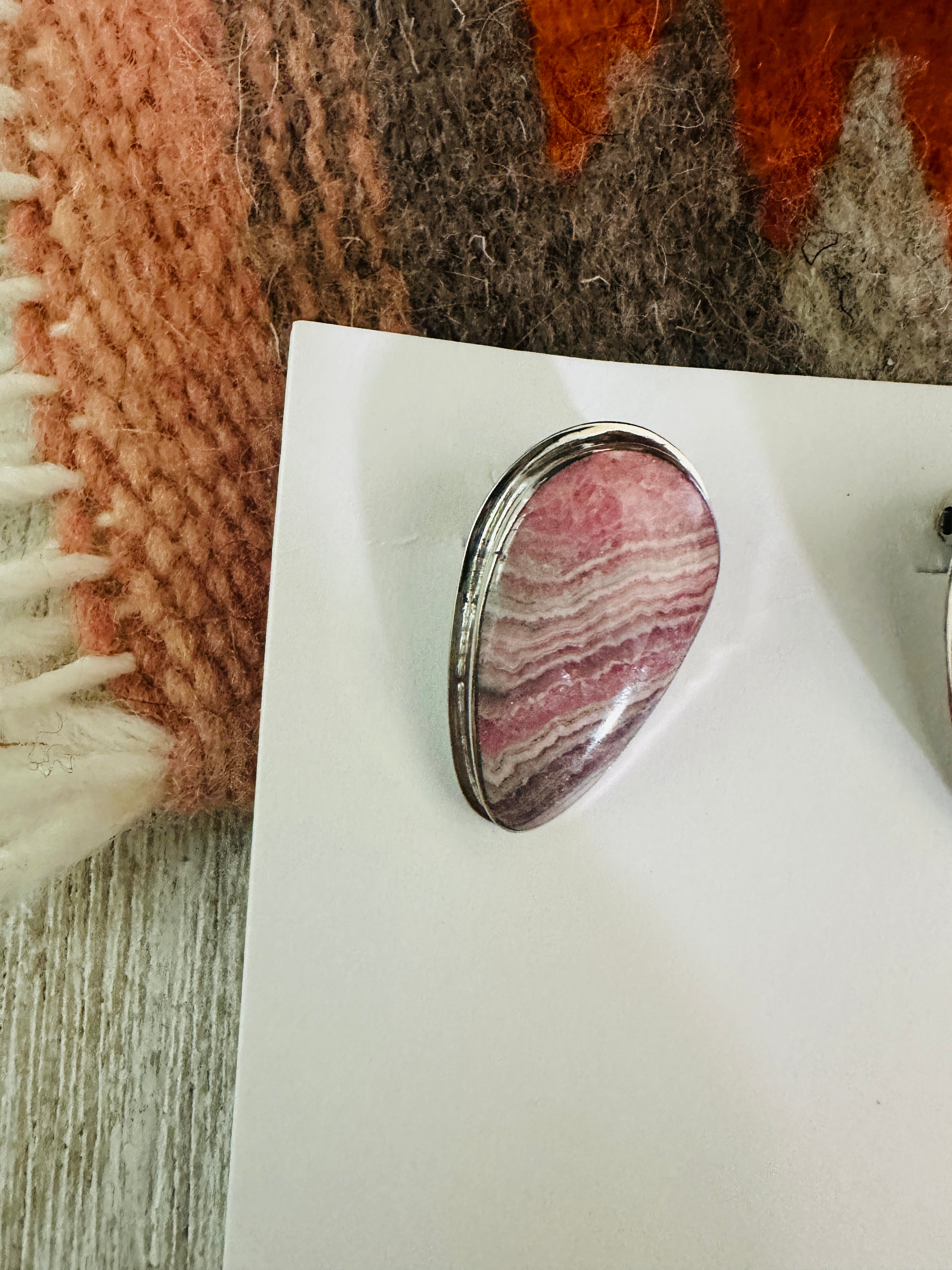 Navajo Rhodochrosite and Sterling Silver Clip On Earrings