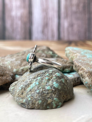 Handmade Turquoise & Sterling Adjustable Circle Stone Flower Ring