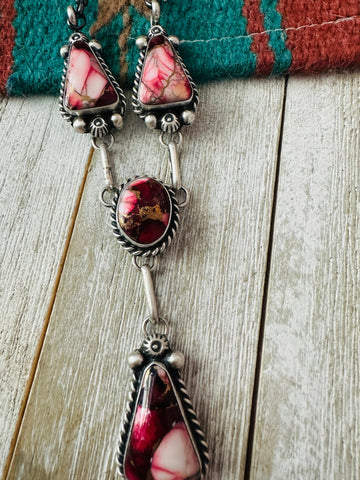 Navajo Rose Dahlia & Sterling Silver Necklace and Earring Set